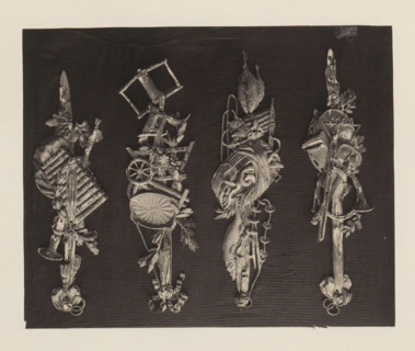 Four small trophies of music, fish and agriculture in giltwood from the collection of Antonin