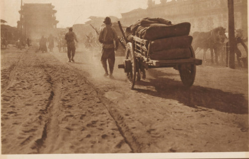 Away with horse-drawn carts, page, photomechanical print, photographer: Donald Mennie, Beijing,