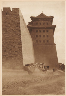 Cart pulled by a horse near a building, page, photomechanical print, photographer: Donald Mennie,