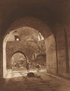 View of two gates in Beijing, page, photomechanical print, photographer: Donald Mennie, Beijing,