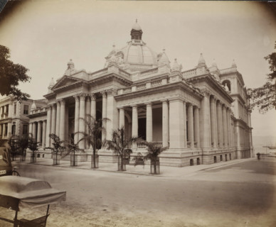 Exterior of the Hong Kong-Shanghai Bank in Hong Kong, album page, photograph, Part of Album with 50