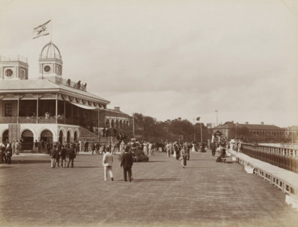 View of the horse racetrack and grandstand of Shanghai, album page, photograph, Part of Album with