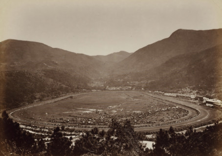 View of Happy Valley, the Hong Kong horse racetrack, album page, photograph, Part of Album with 50