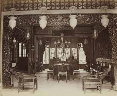 Interior of a Chinese club in Guangzhou, album page, photograph, Part of Album with 50 photos of a