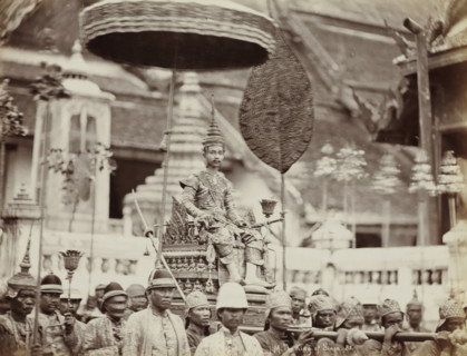 HM The King of Siam, Procession with Rama V, King of Siam, on a palanquin, album page, photograph,