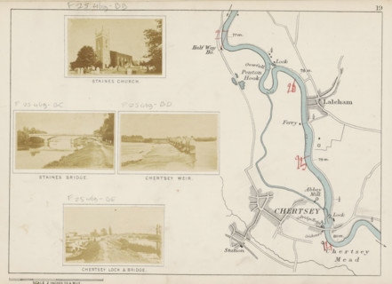 Chertsey weir, View of a weir in the Thames at Chertsey, photograph, page, photographer: Henry W.