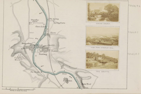 View from Streatley Hill, View of a folly in a park near Goring-on-Thames, photograph, page,