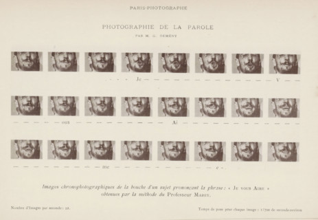 Sequence of the Mouth Pronouncing the Sentence 'Je vous aime' (I love you), page, photomechanical