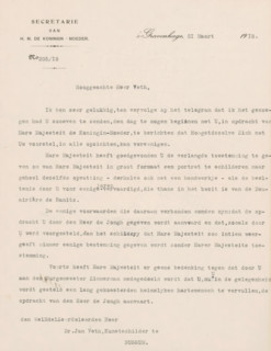 Letter to Jan Veth, letter, watermark, writer (clerical worker): Secretariat of HM the Queen