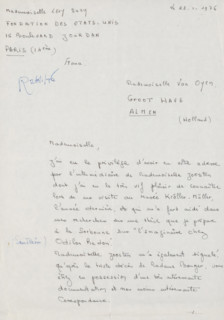 Letter to Mrs. van Oyen, letter, Letter contains a draft letter from Suze van Oyen to Suzy Levy.,