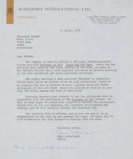 Letter to Françoise WM Bonger, letter, writer (clerical worker): Kodansha International Ltd.,