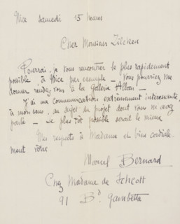 Letter to Philip Zilcken, letter, writer (clerical worker): Marcel Bernard, Nice, in or before