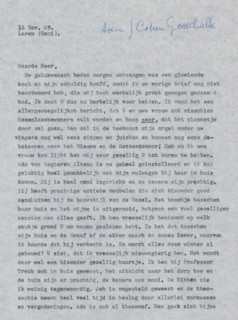 Letter to Johan Henri Gustaaf Cohen Gosschalk, letter, writer (clerical worker): Wally Moes, Laren