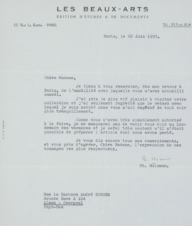 Letter to Françoise WM Bonger, letter, watermark, writer (clerical worker): Les Beaux-Arts, Paris,