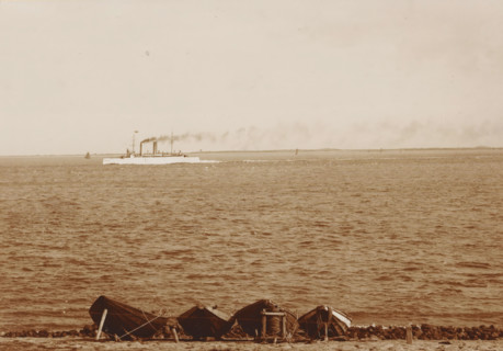 Navy ship Hr. Ms. Zeeland off the coast of Den Helder, 'Zeeland', cabinet photograph, collector's