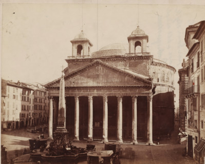 View of the Pantheon and the Macuteo obelisk in Rome, Italy, photograph, inscription: 'Leskast pl.