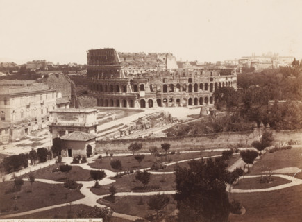 Colosseo preso dai giardini farnesi (Roma), View of the Colosseum in Rome, Italy, photograph,