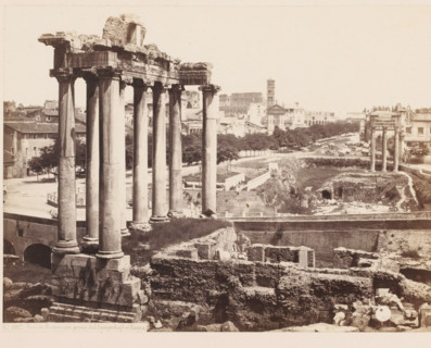 Forum Romanum preso dal Campidoglio (Roma), Ruins at the Roman Forum in Rome, Italy, photograph,
