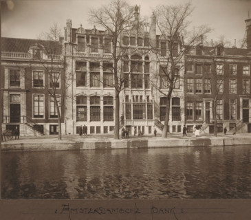 Facade of Herengracht 597 - 601 in Amsterdam, former Amsterdamsche Bank, photograph, annotation: