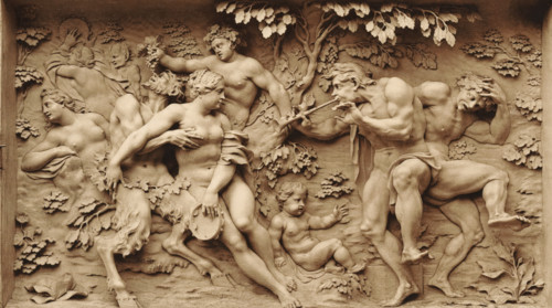 Hautrelief from Elfenbein, ein Bacchanale v. J. Elhafen. 1708, Ivory relief depicting a bacchanal,