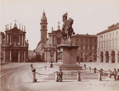 View of the Piazza San Carlo with equestrian statue of Emanuele Filiberto in Turin, Italy, Piazza S