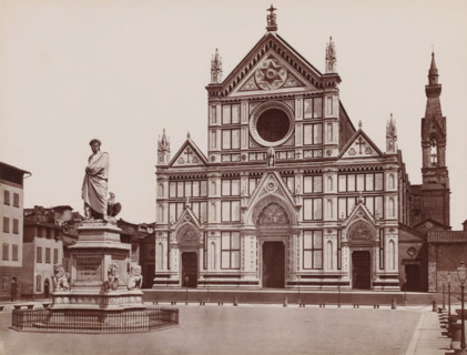 Chiesa di S. Croce e statua di Dante, View of Santa Croce and the statue of Dante in Florence,