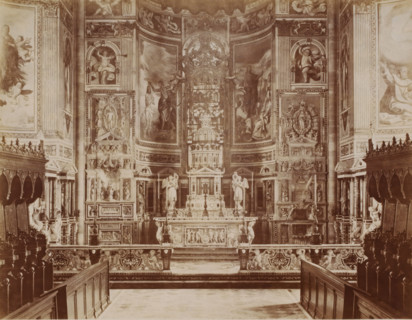 Interior of the monastery church Certosa di Pavia, seen towards the choir, Pavia, Italy, Coro dela