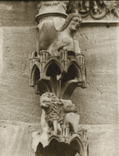 Adamspforte, Engel, Löwe, Ochse vN, Detail of the Fürstenportal in Bamberg Cathedral, album page,