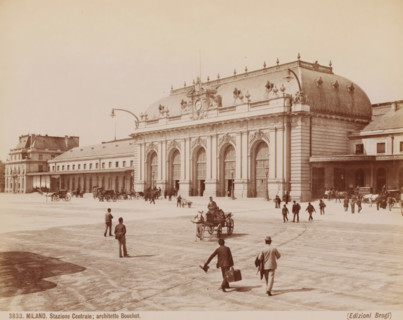 View of Milan station, Italy, Stazione Centrale, architetto Bouchot, Milano, photograph,