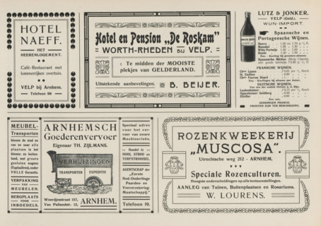 Advertisements, album page, Advertisements for, among others, Hotel Naeff, Hotel and guesthouse de