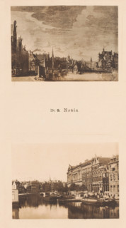 Two views of the Rokin in Amsterdam, one of which is a reproduction of a print by Hendrik Spilman