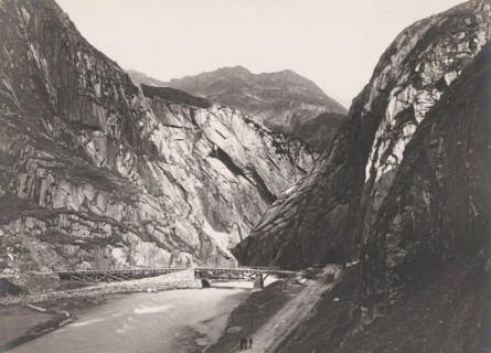 Tunnel 'Das Urnerloch' Schöllenen? and bridge over the Reuss, Gotthard Pass, Switzerland,