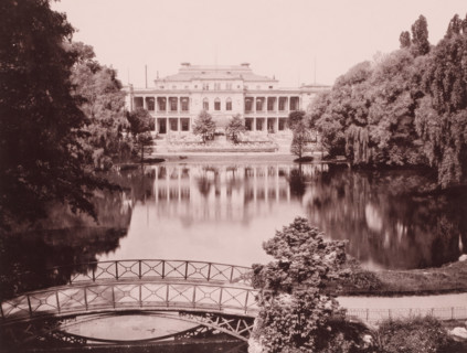 House in a park by a large pond, Frankfurt am Main ?, Germany, photograph, Germany., c. 1885 - c.