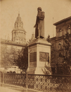 Gutenbergdenkmal and the Cathedral, Mainz, Germany, photograph, Germany., photographer: K, c. 1880