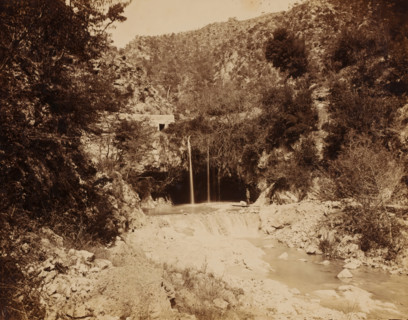 Landscape with stream and waterfall, photograph, Landscape with stream and waterfall., c. 1880 - c.