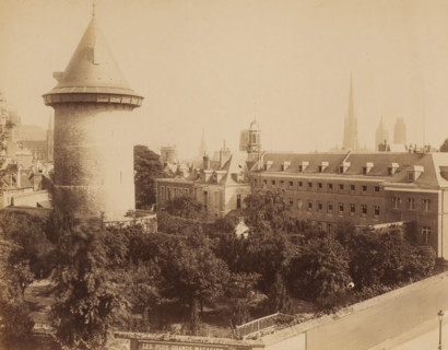 Cityscape with (water) tower and cathedral, France ?, photograph, France ?., c. 1880 - c. 1900,