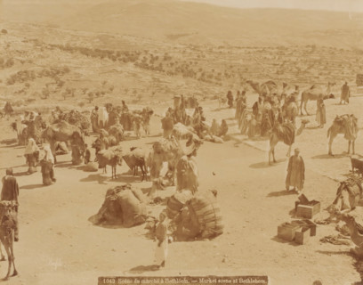 Market scene in Bethlehem, Jerusalem, Palestine, photograph, Palestine., inscription: 'Bonfils.',