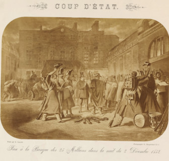 Photo reproduction of the painting Coup d'etat by E. Lacoste, Coup d'etat. Prize à la banque des 25