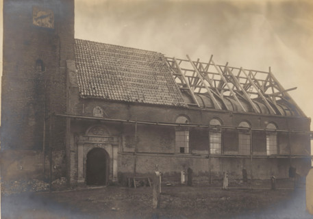 St. John the Baptist Church in Warns, during restoration work, photograph, annotation: 'Warns near