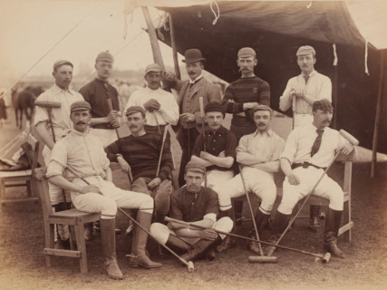 Polo players, Abbottabad, Khyber Pakhtunkhwa, Pakistan, album page, photograph, Group portrait of