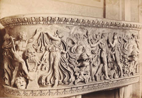 Antique sarcophagus depicting a bacchanal, Museo Vaticano, photograph, photographer: Libreria