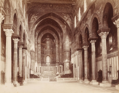Monreale Sicily, Interior of the cathedral in Monreale, Sicily, photograph, inscription: ''19.173',