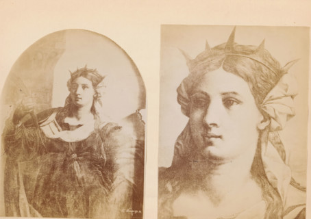 Two photo reproductions of a painting depicting Saint Barbara, Venezia -Barbara- Palma Vecchio,