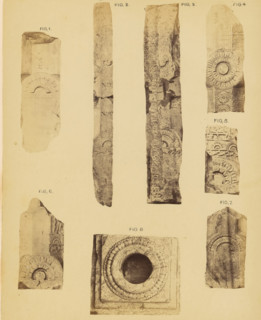 Eight fragments of pillars, Amaravati, Andhra Pradesh, India, photograph, page, inscription: