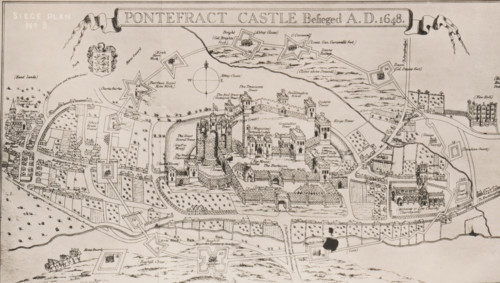 Reproduction of a print of a siege plan of the Siege of Pontefract, reproduction, page,