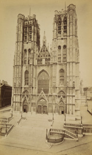 Bruxelles. Façade de Ste-Gudule, Cathedral of Saint Michael and Saint Gudula in Brussels,