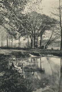 L'Étang de Bel-Air, Près Tours, Woman on the bank of a water feature, page, photomechanical print,