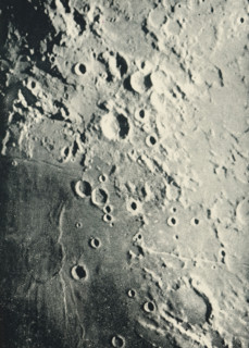 Moon landscape with a map with some craters, page, photomechanical print, tracing, inscription:
