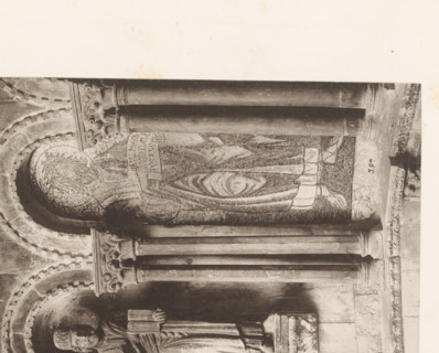 Two mosaics and a sculpture, probably of apostles, from San Marco in Venice, photomechanical print,