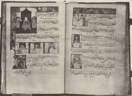 Manuscript on parchment, displayed at an exhibition on religious objects from the Middle Ages and